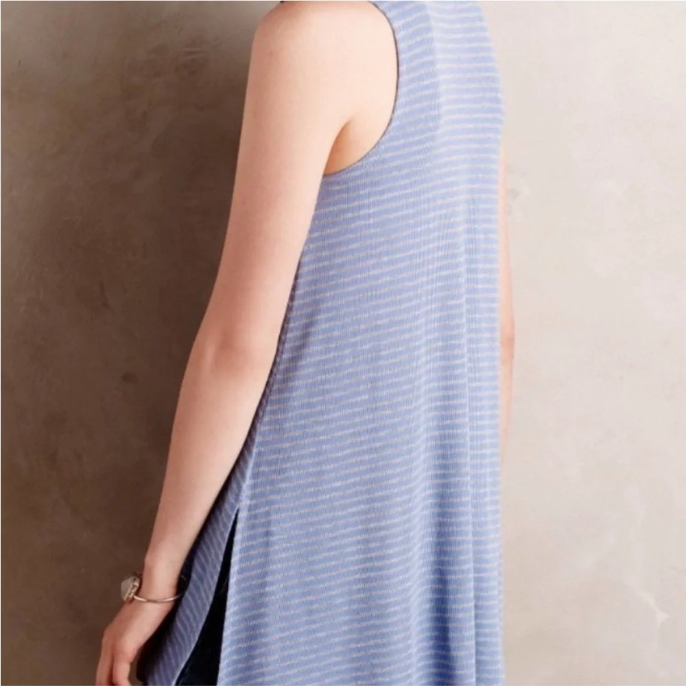 Anthropologie Puella Striped Blue Grey Gray Sleeveless Turtleneck Top Women’s M - Picture 6 of 15